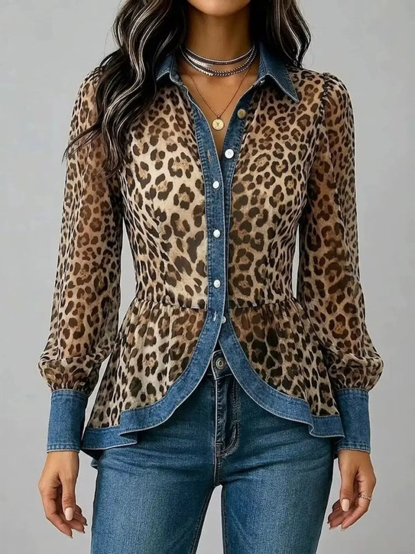 Denim Contrast Trim Leopard Shirt STYLE SOURCE