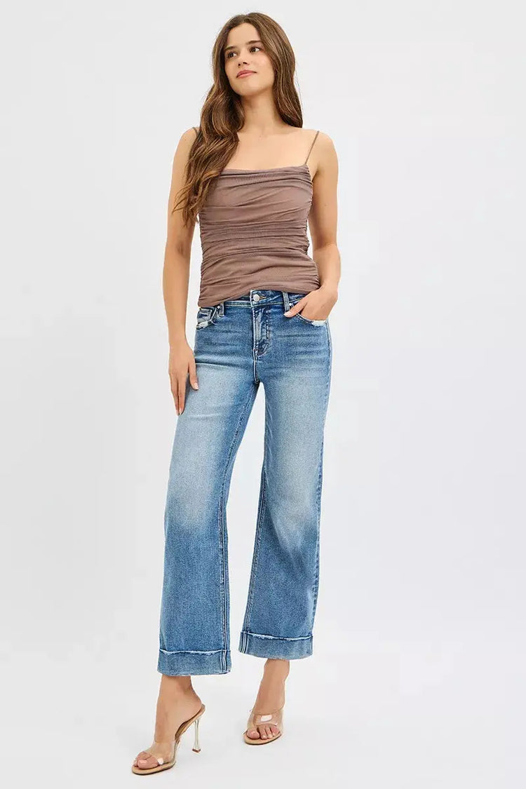 RISEN Full Size Mid Rise Crop Straight Jeans with Taylor Cuffed Plus Size STYLE SOURCE