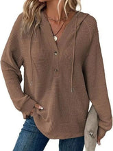 Full Size Button Detail Waffle Knit Hoodie Plus Size STYLE SOURCE
