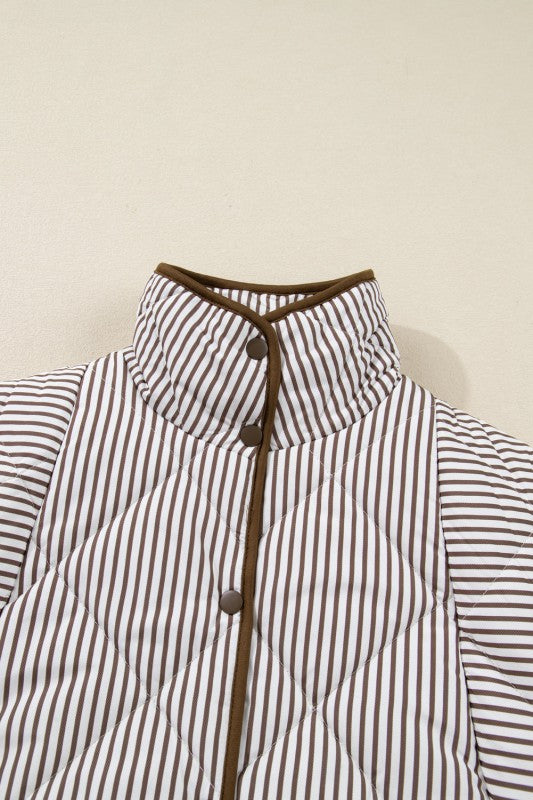 Plus Size Stripe Quilted Snap Button Vest STYLE SOURCE