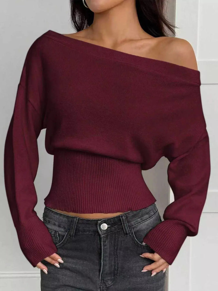 One Shoulder Cropped Sweater STYLE SOURCE