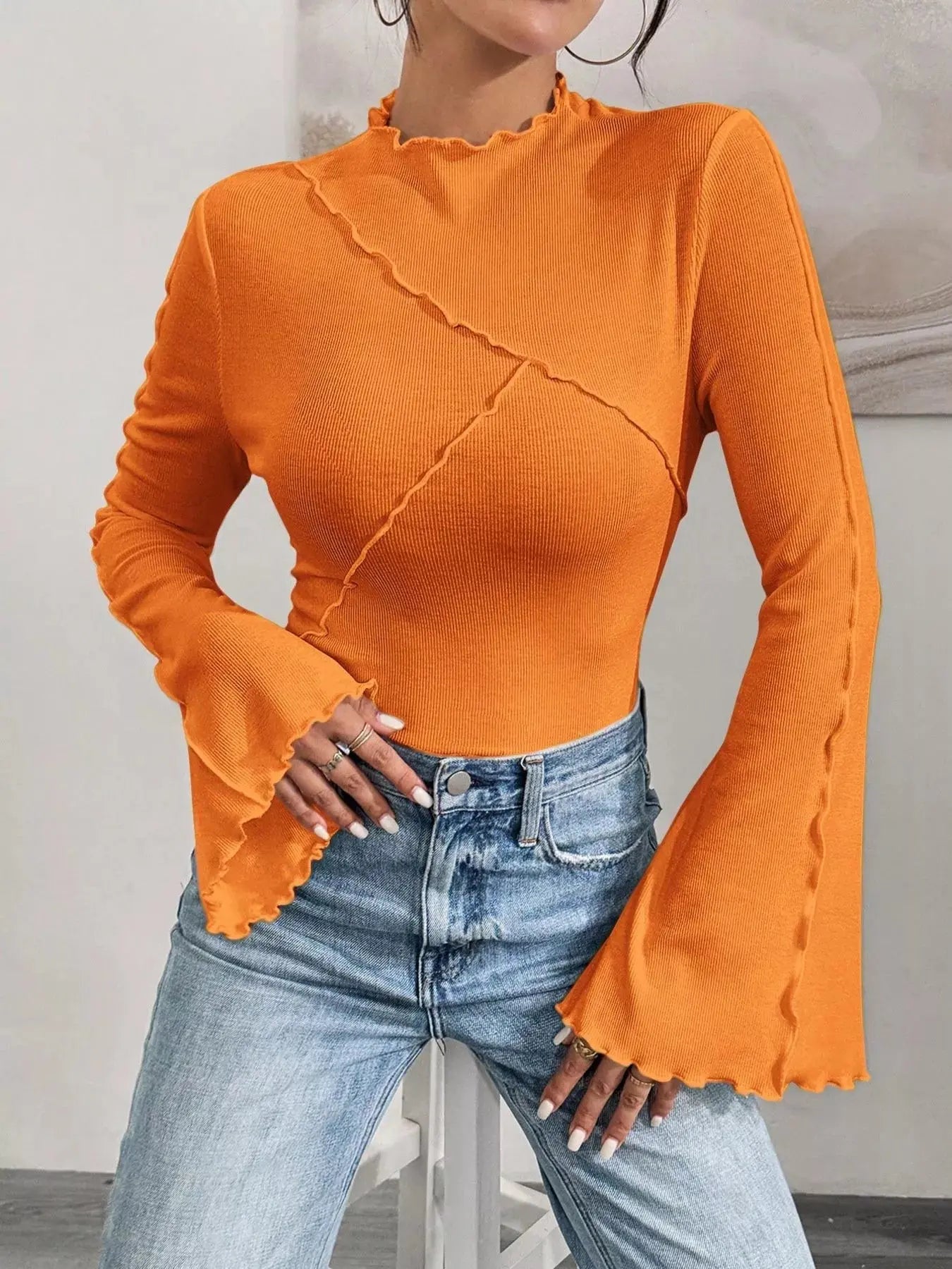 Lettuce Edge Flare Sleeve Top STYLE SOURCE