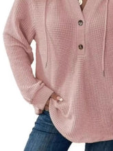 Full Size Button Detail Waffle Knit Hoodie Plus Size STYLE SOURCE
