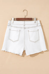 White Raw Hem High Waist Denim Shorts STYLE SOURCE