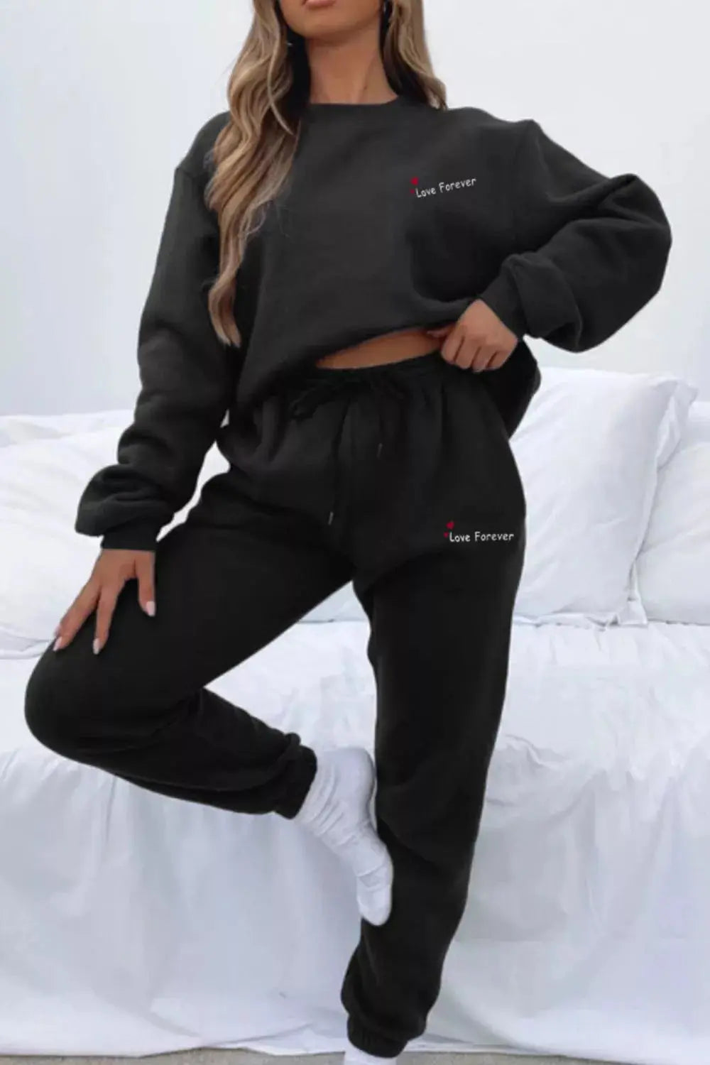 Round Neck Sweatshirt and Joggers Set STYLE SOURCE