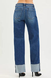 RISEN Mid Rise Wide Straight Jeans With Wide Cuff STYLE SOURCE