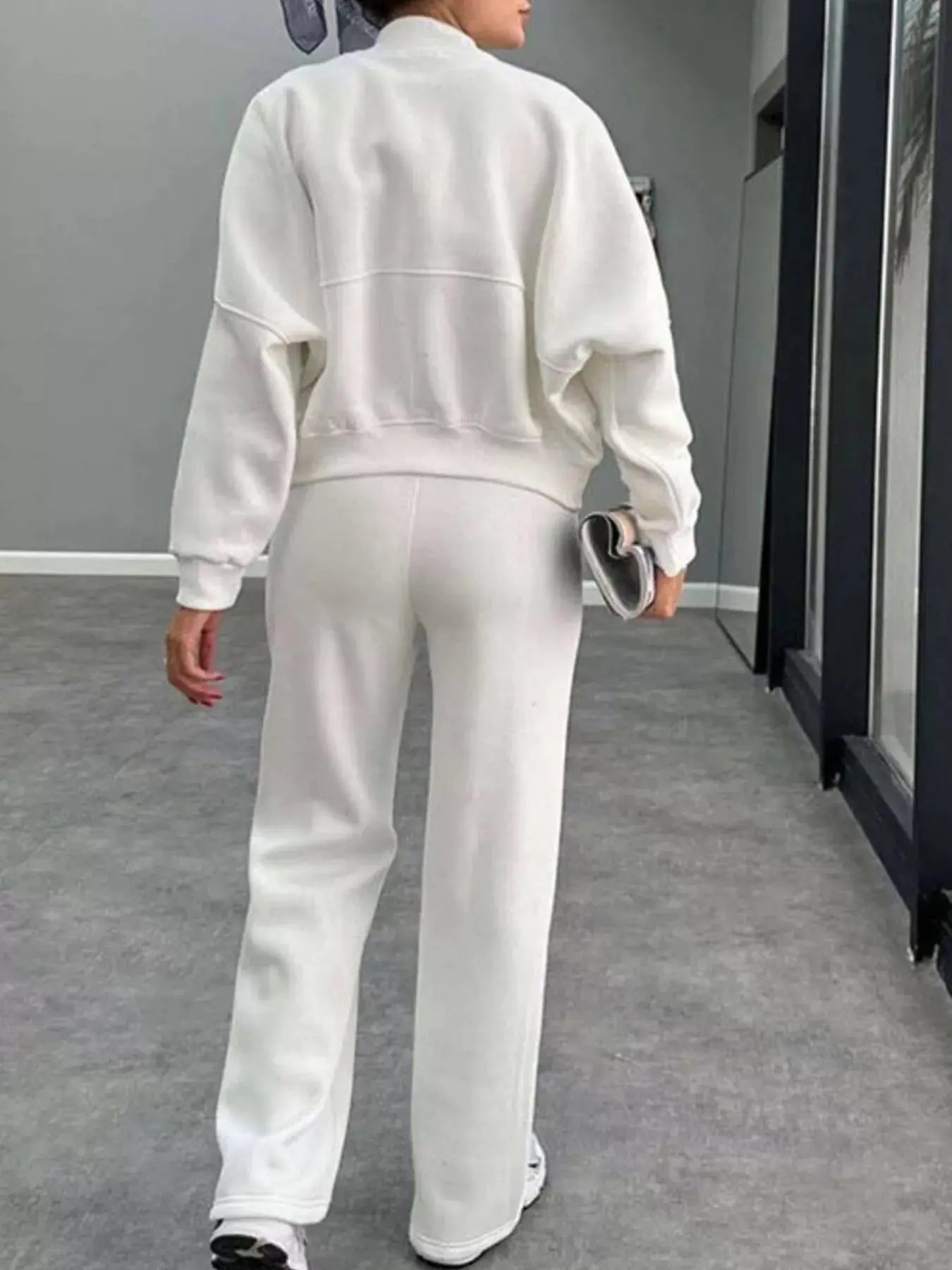 Zip Up Dropped Shoulder Outerwear and Pants Set STYLE SOURCE
