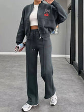 Zip Up Dropped Shoulder Outerwear and Pants Set STYLE SOURCE