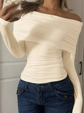 Off-Shoulder Ruched Long Sleeve T-Shirt STYLE SOURCE