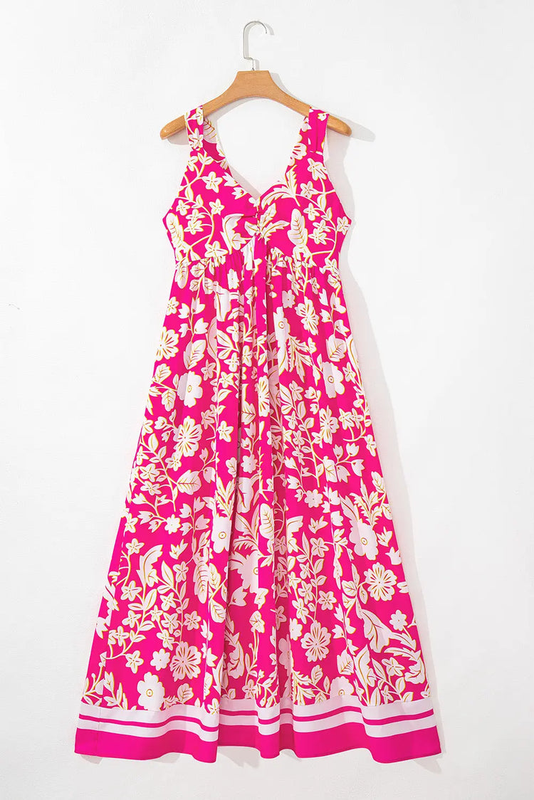 Rose Floral V Neck Crisscross Backless Maxi Dress STYLE SOURCE