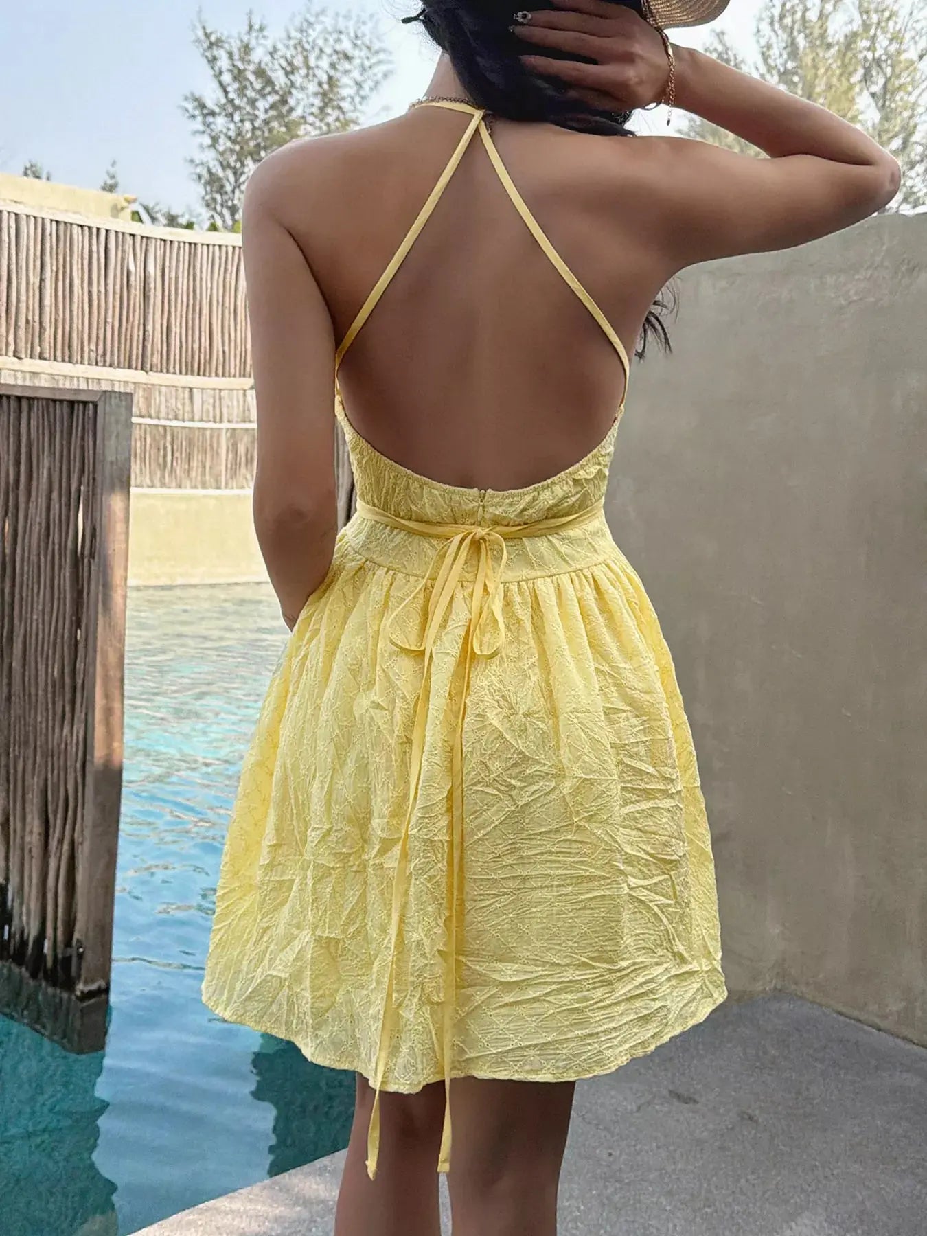 Textured Halter Neck Mini Dress STYLE SOURCE