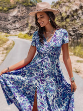 Floral Print V-Neck Slit Midi Dress STYLE SOURCE