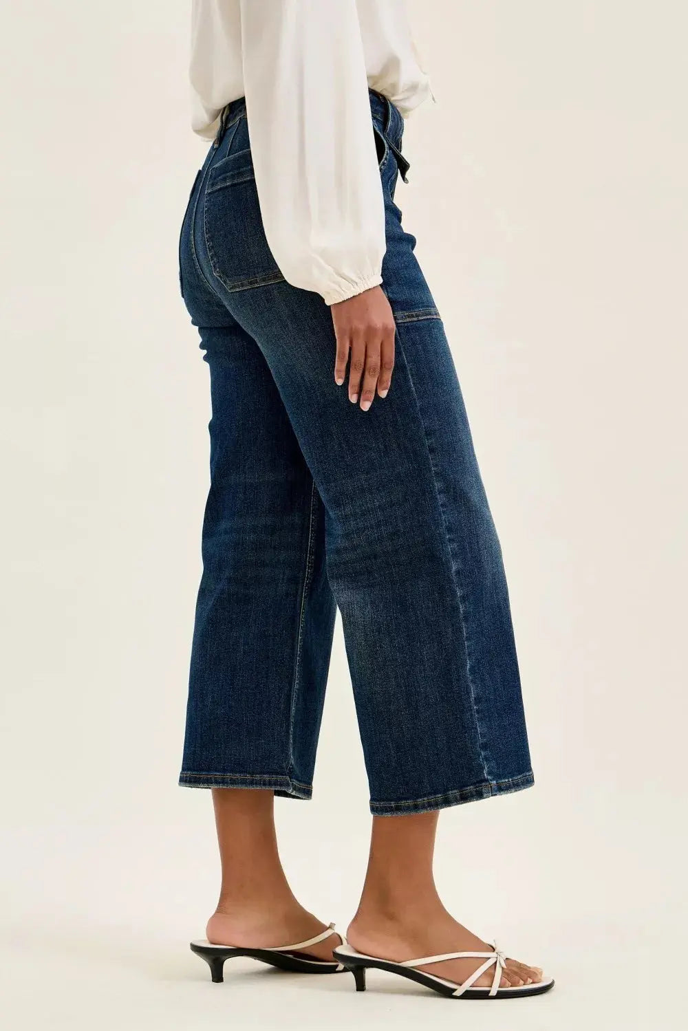 Judy Blue High Waist Wide Crop Utility Jeans with Patch Pocket STYLE SOURCE