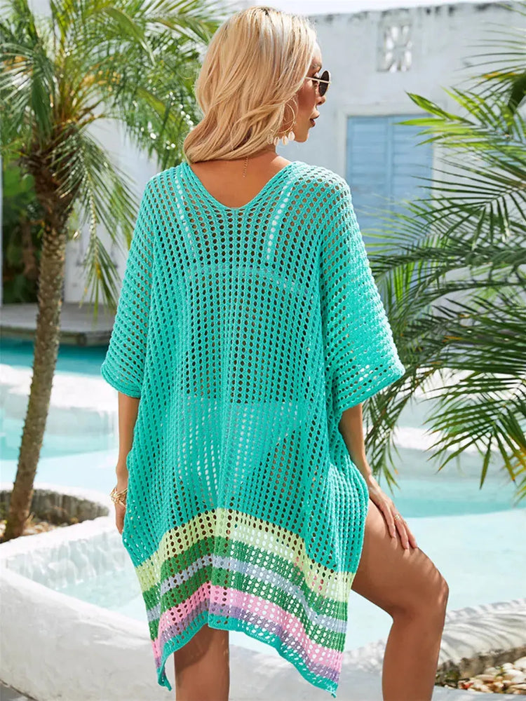 Slit Openwork V-Neck Half Sleeve Cover-Up STYLE SOURCE