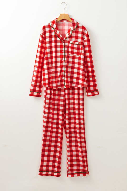 Christmas Plaid Contrast Trim Pajama Set STYLE SOURCE