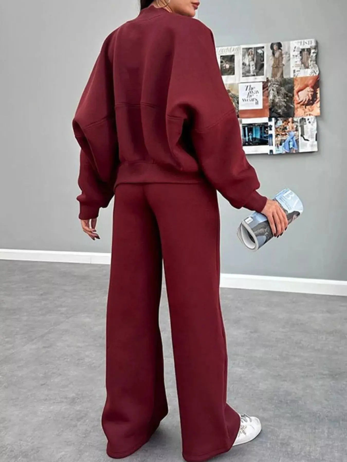 Zip Up Dropped Shoulder Outerwear and Pants Set STYLE SOURCE