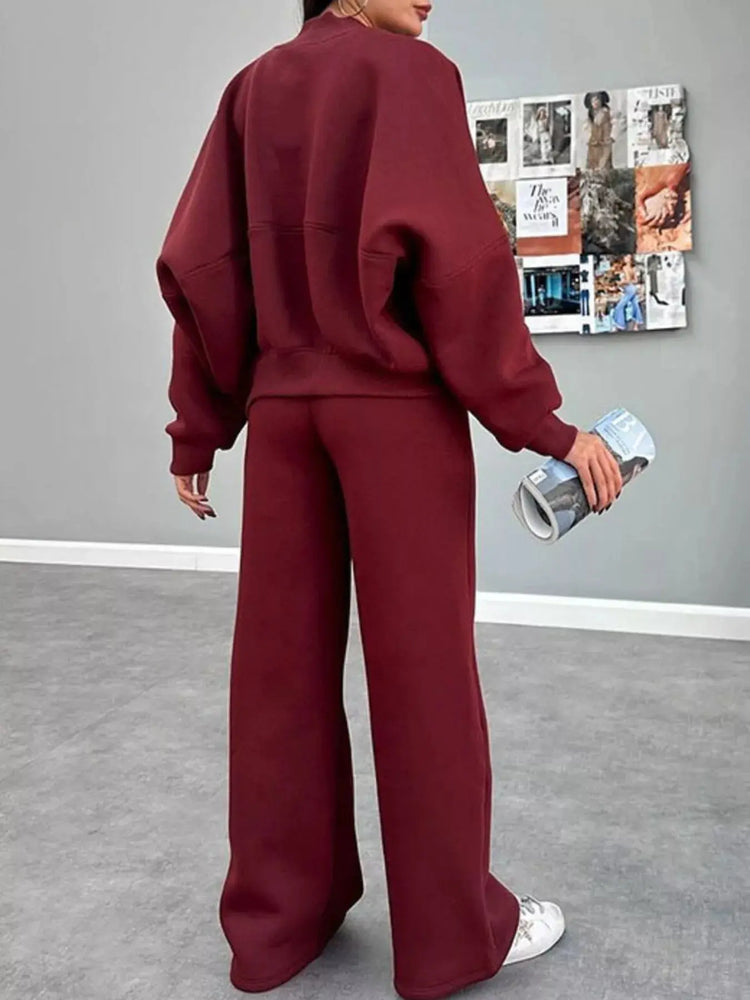 Zip Up Dropped Shoulder Outerwear and Pants Set STYLE SOURCE