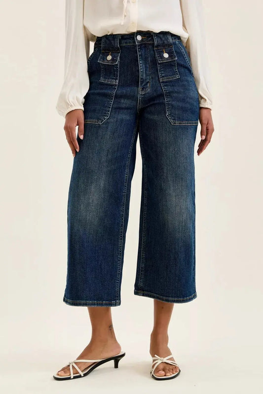 Judy Blue High Waist Wide Crop Utility Jeans with Patch Pocket STYLE SOURCE