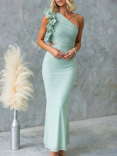 One-Shoulder Floral Trim Sleeveless Maxi Dress STYLE SOURCE