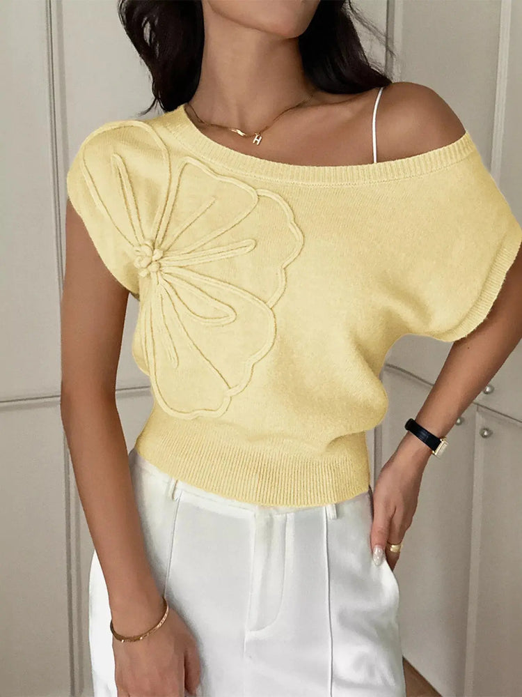 Flower One Shoulder Sweater STYLE SOURCE