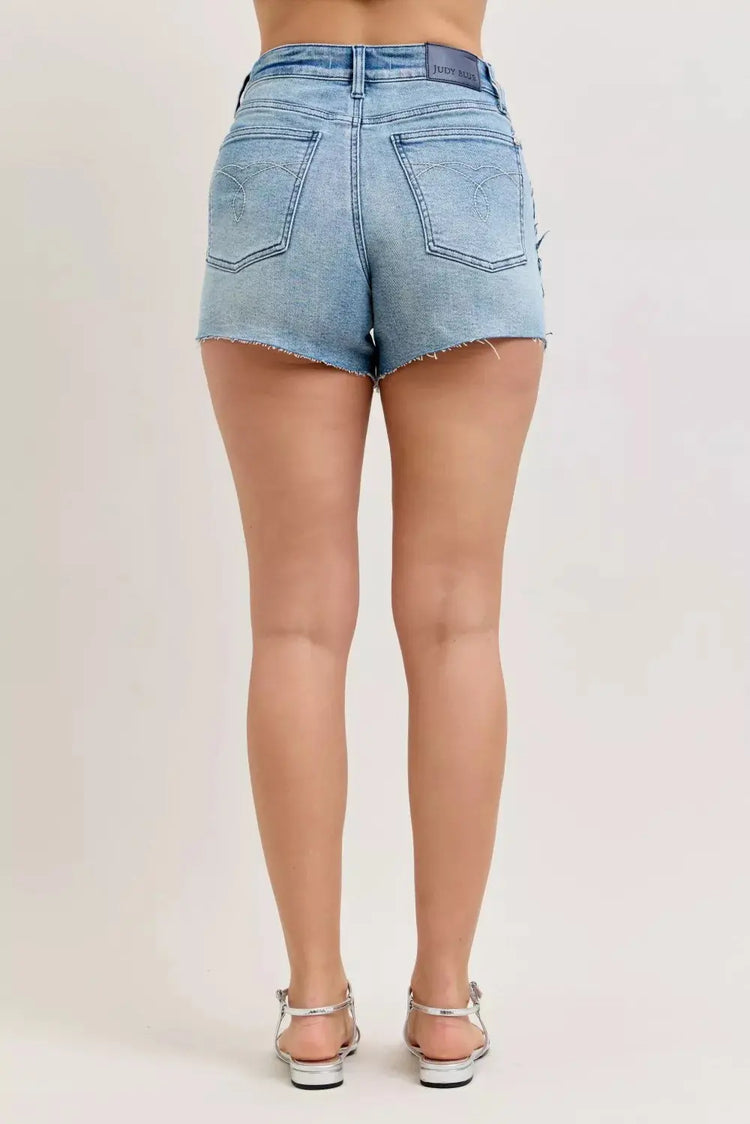 Judy Blue Hw Rigid Magic Cut Off Denim Shorts with Raw Side Seams STYLE SOURCE