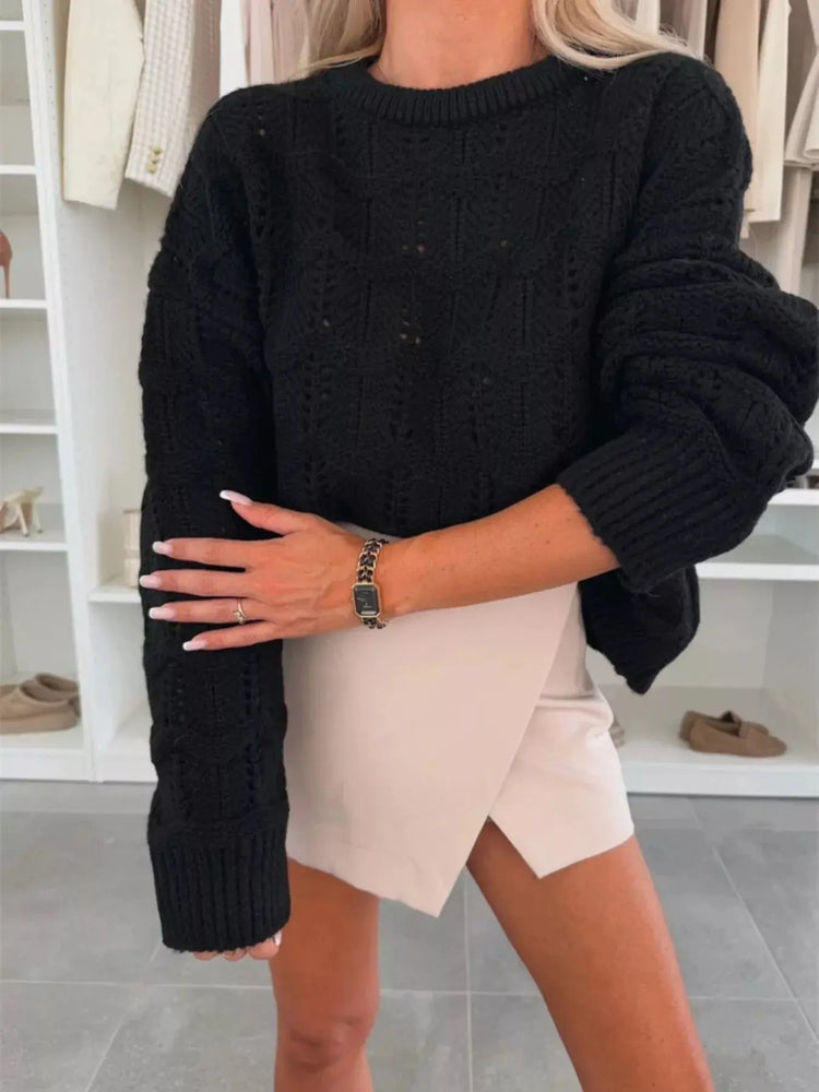 Openwork Round Neck Sweater STYLE SOURCE
