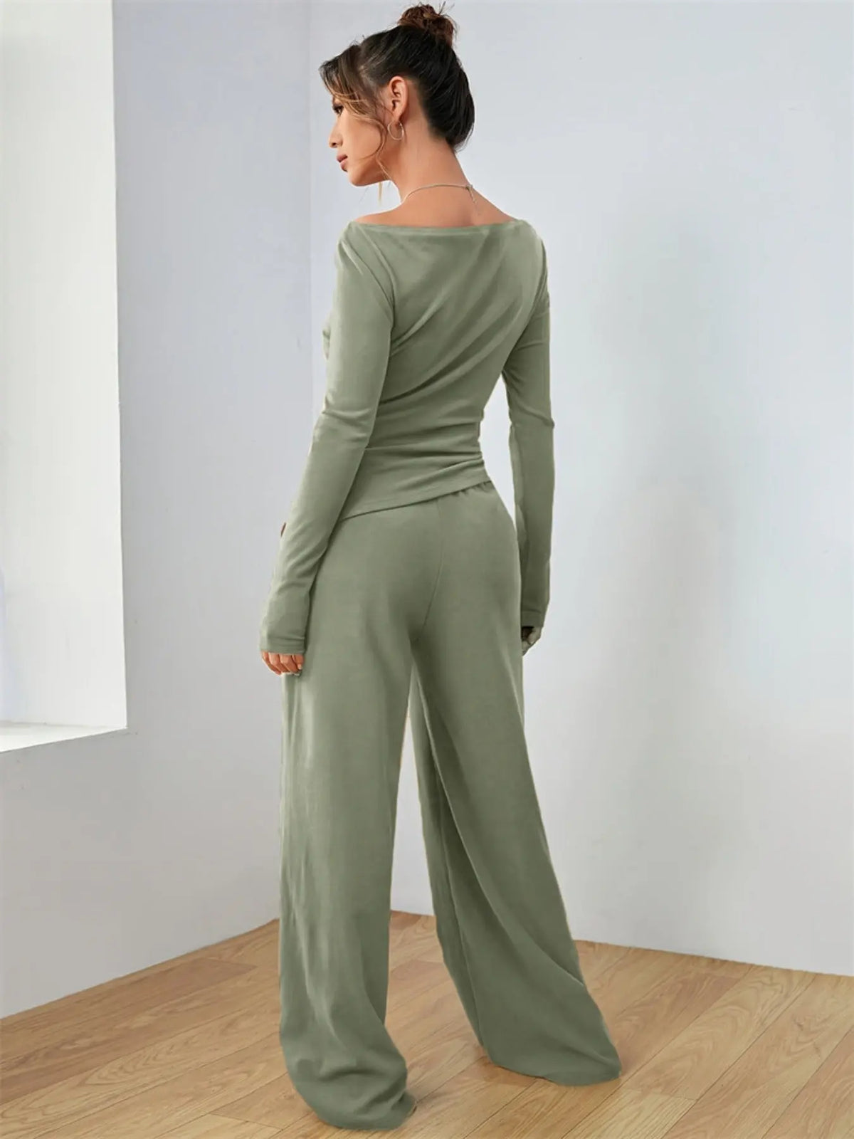 Casual Long Sleeve Top & Wide Leg Pants Set STYLE SOURCE