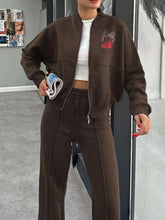 Zip Up Dropped Shoulder Outerwear and Pants Set STYLE SOURCE