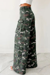 Camo Denim Cargo Wide Leg Pants STYLE SOURCE