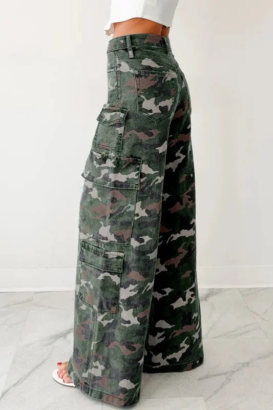 Camo Denim Cargo Wide Leg Pants STYLE SOURCE
