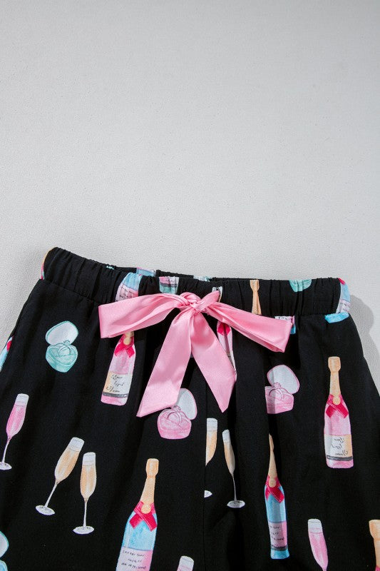 Christmas Wine Glass Bow Knot Pajama Set STYLE SOURCE