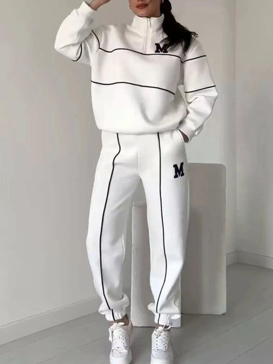 Full Size Striped Quarter Zip Top and Pants Set Plus Size STYLE SOURCE