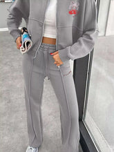 Zip Up Dropped Shoulder Outerwear and Pants Set STYLE SOURCE