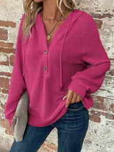 Full Size Button Detail Waffle Knit Hoodie Plus Size STYLE SOURCE