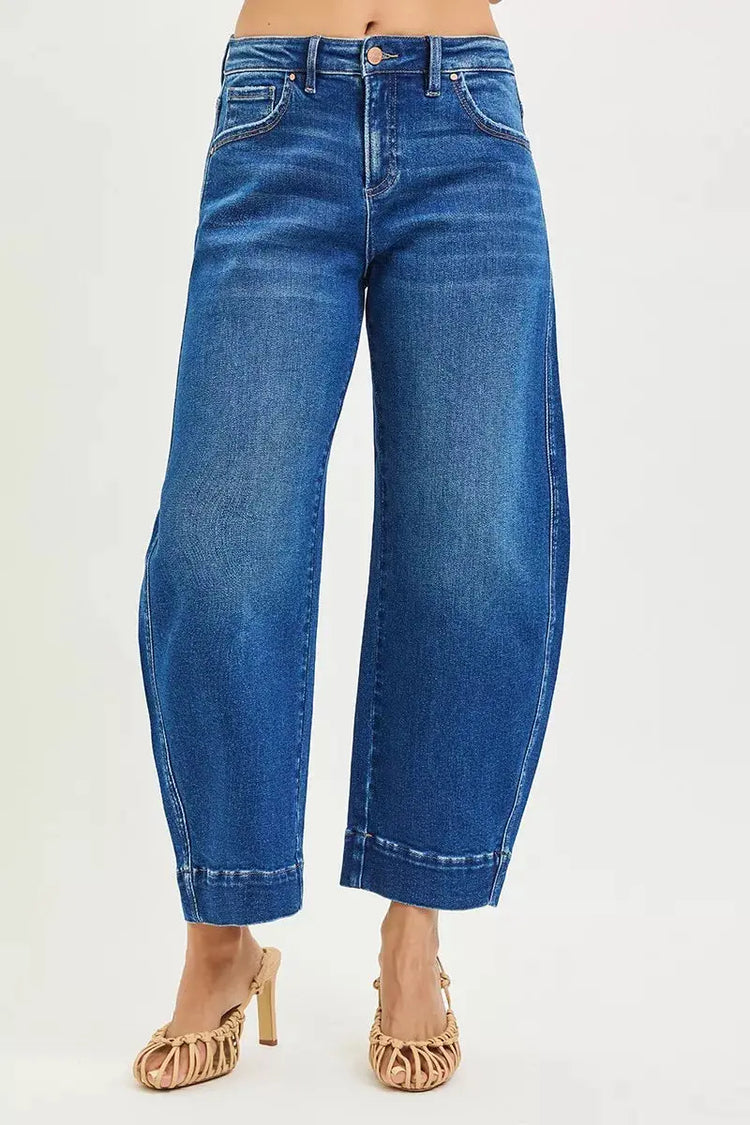 RISEN Mid Rise Crop Barrel Jeans STYLE SOURCE