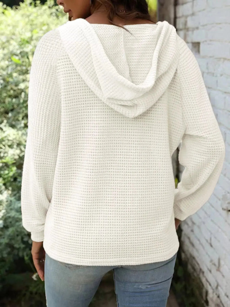 Full Size Button Detail Waffle Knit Hoodie Plus Size STYLE SOURCE