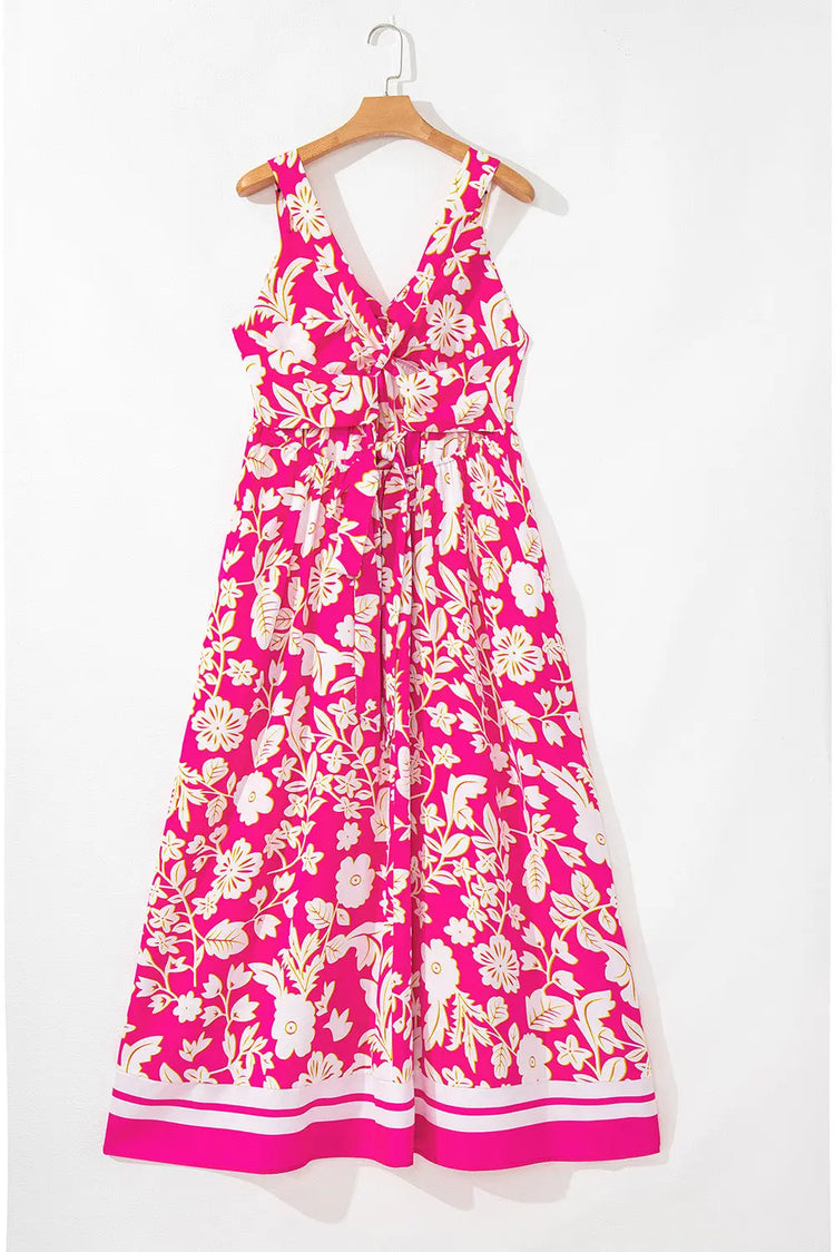 Rose Floral V Neck Crisscross Backless Maxi Dress STYLE SOURCE