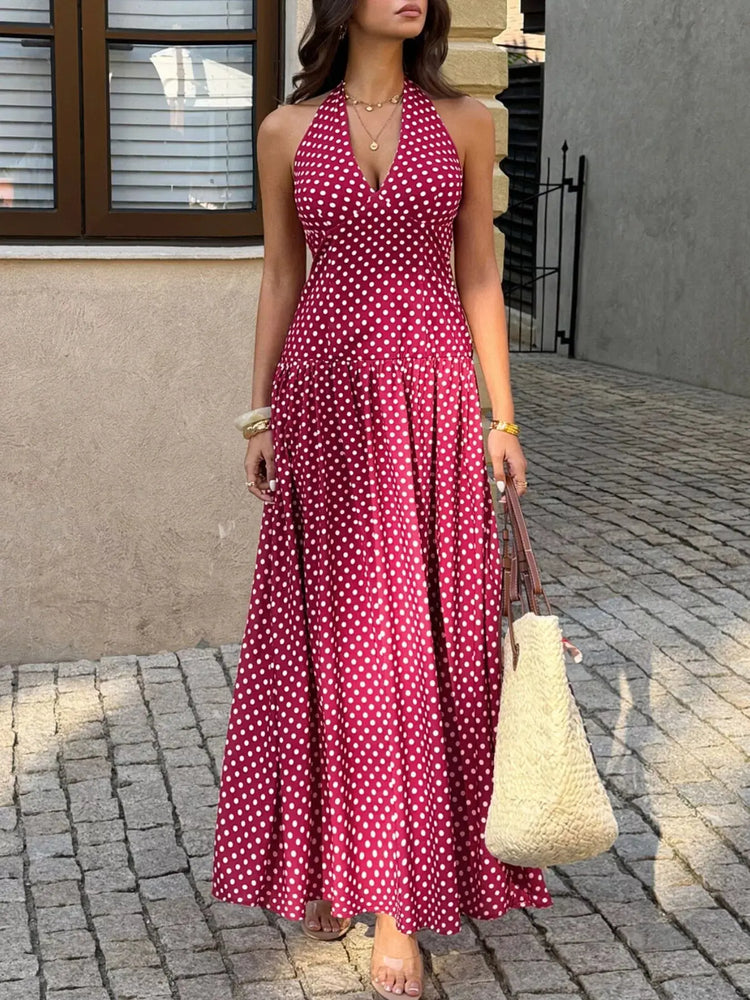 Polka Dot Halter Neck Maxi Dress STYLE SOURCE
