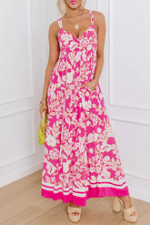 Rose Floral V Neck Crisscross Backless Maxi Dress STYLE SOURCE