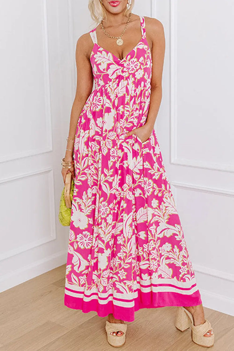 Rose Floral V Neck Crisscross Backless Maxi Dress STYLE SOURCE