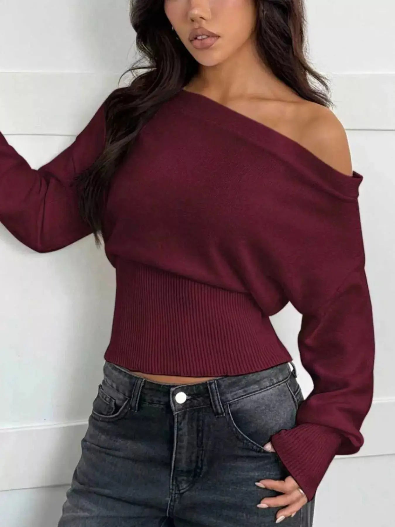 One Shoulder Cropped Sweater STYLE SOURCE