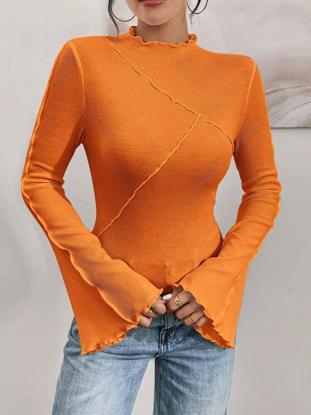 Lettuce Edge Flare Sleeve Top STYLE SOURCE
