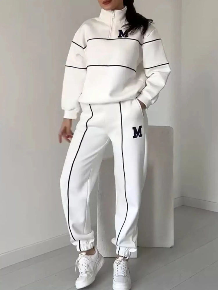 Full Size Striped Quarter Zip Top and Pants Set Plus Size STYLE SOURCE