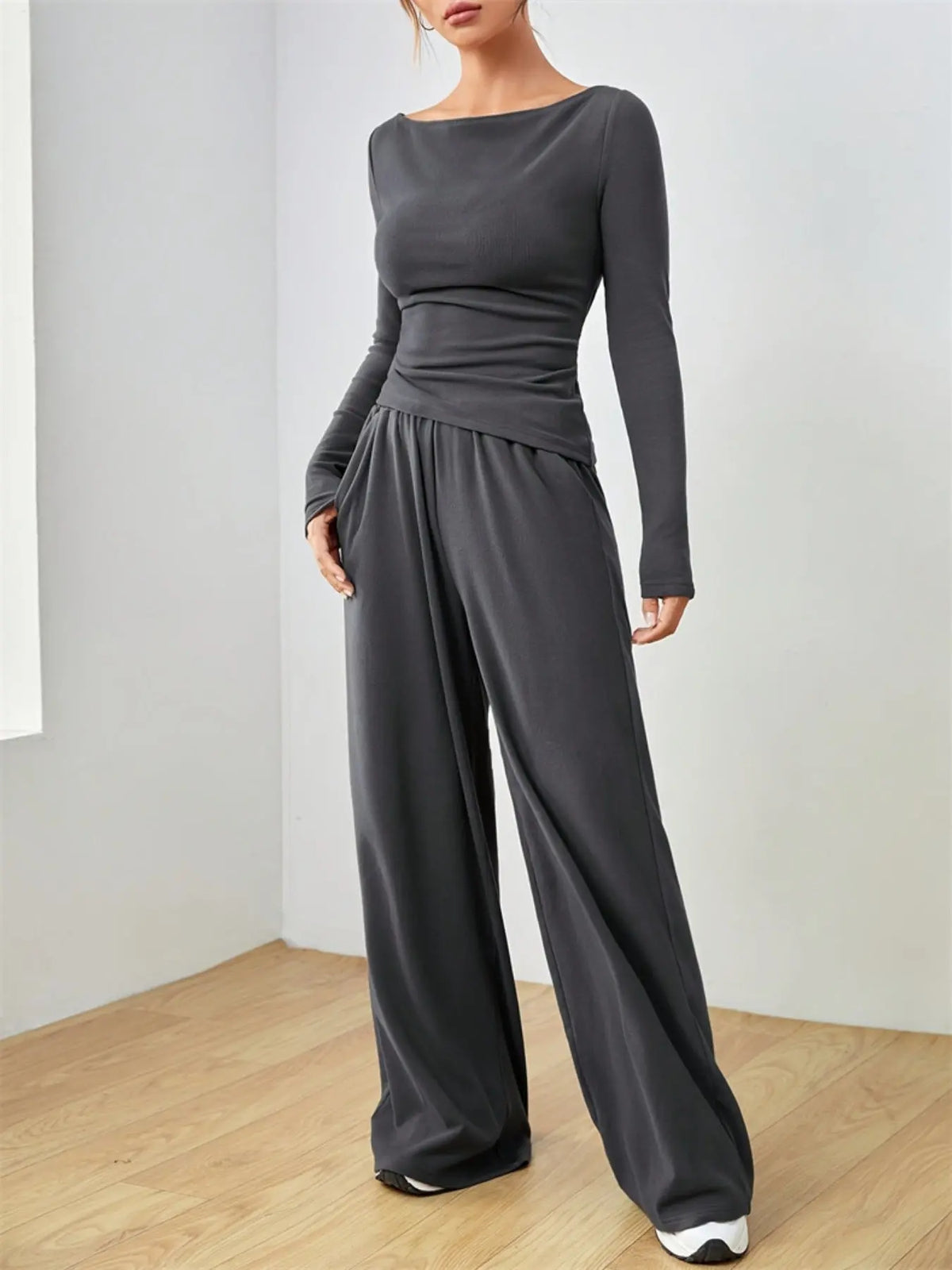 Casual Long Sleeve Top & Wide Leg Pants Set STYLE SOURCE