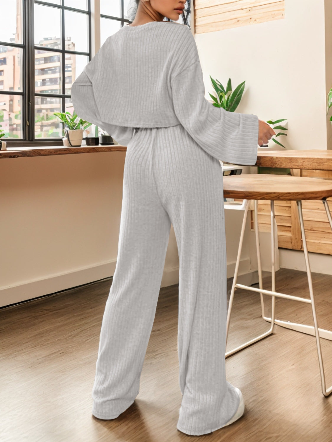 Ribbed Round Neck Top and Drawstring Pants Set STYLE SOURCE