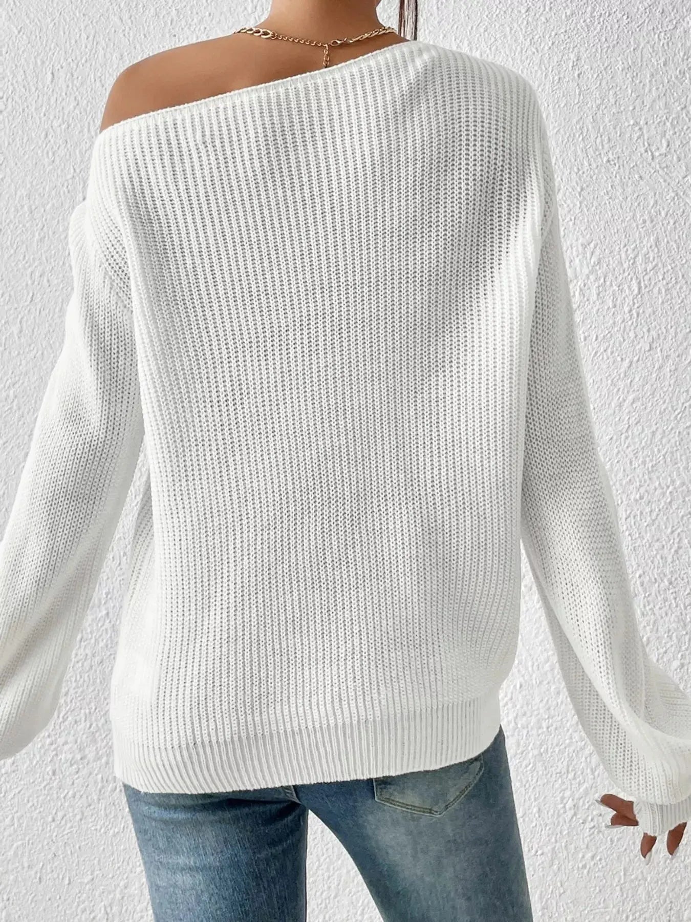 Single Shoulder Knit Sweater STYLE SOURCE