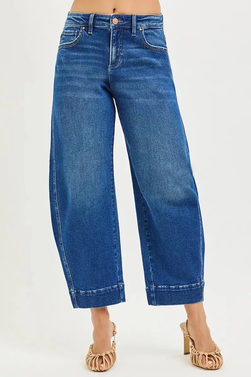 RISEN Mid Rise Crop Barrel Jeans STYLE SOURCE