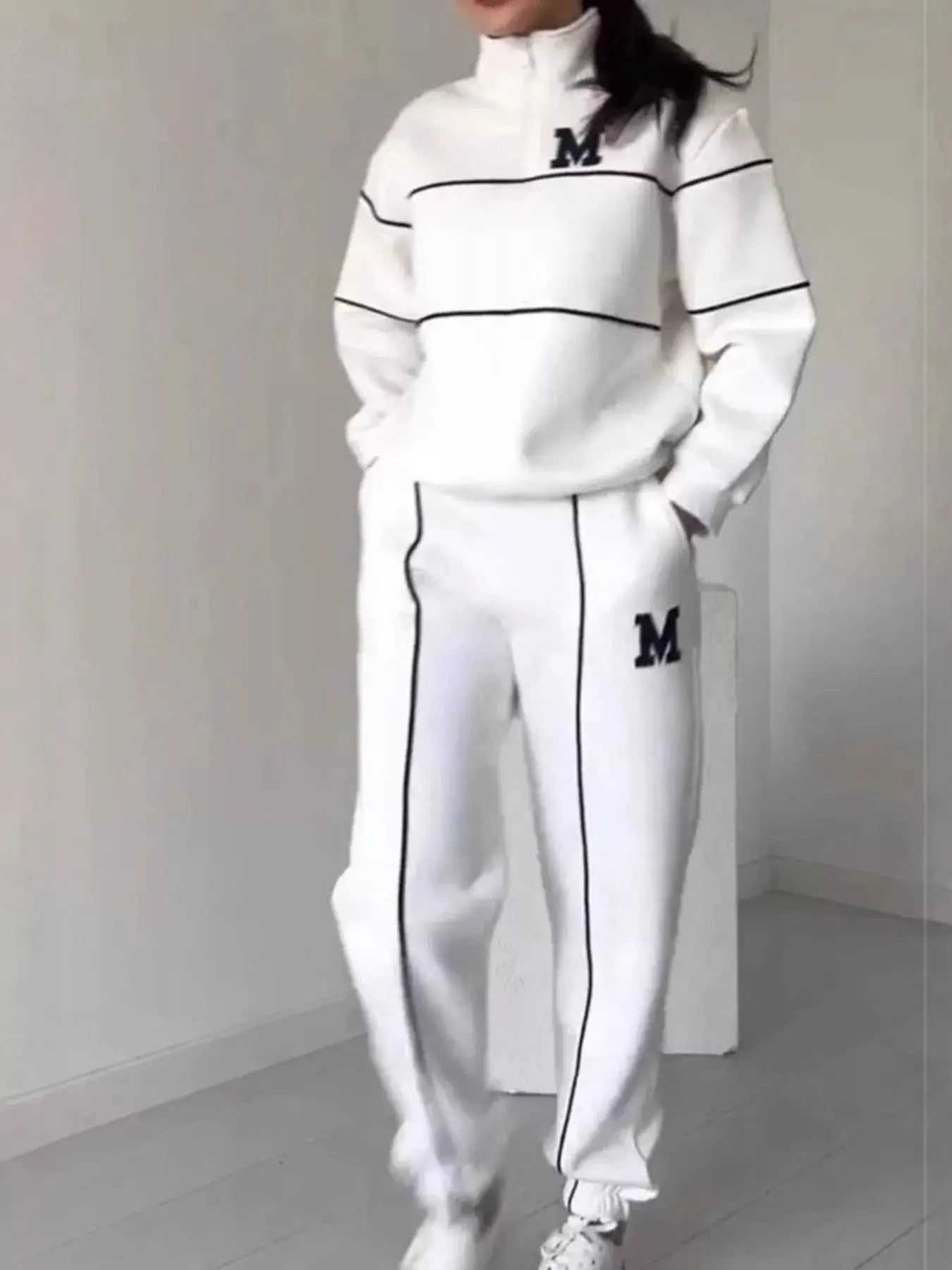 Full Size Striped Quarter Zip Top and Pants Set Plus Size STYLE SOURCE