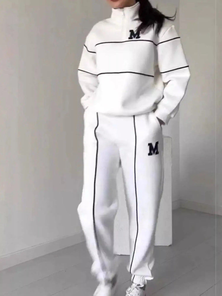 Full Size Striped Quarter Zip Top and Pants Set Plus Size STYLE SOURCE