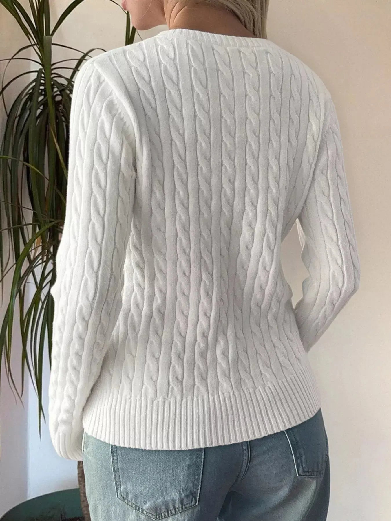 Cable-Knit V-Neck Sweater STYLE SOURCE